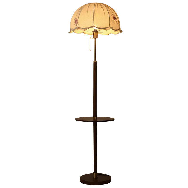 Luz de piso de estilo medieval sala de estar sofá lado estante de artículos integrado mesa de té luz de atmósfera de madera sólida dormitorio luz de cabezal de cama L002