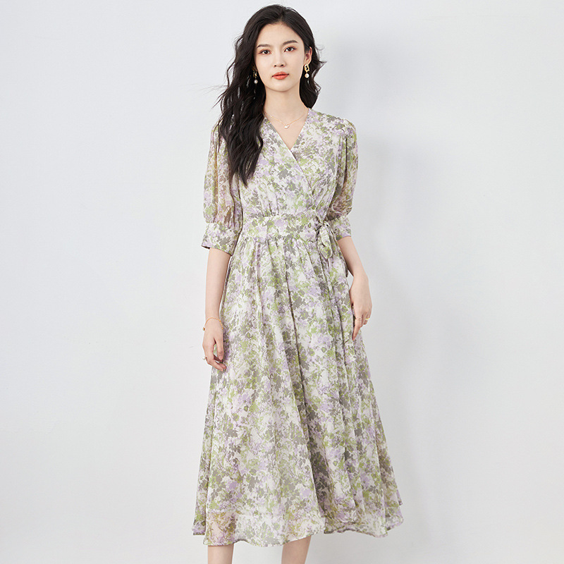 Đầm suông nữ midi tay ngắn mùa hè — 2417504 - Xanh lá cây chi tiết 5