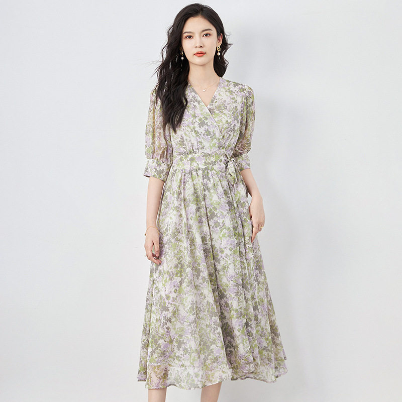 Đầm suông nữ midi tay ngắn mùa hè — 2417504 - Xanh lá cây chi tiết 5