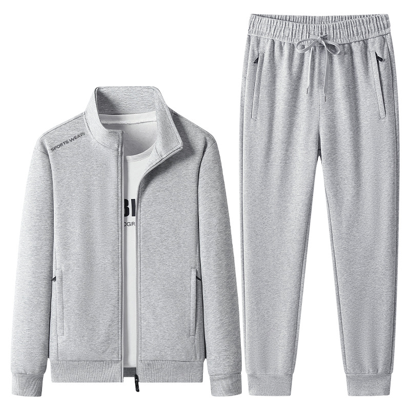 Trajes deportivos transfronterizos de primavera y otoño, ropa deportiva casual de color sólido para hombres, cuello suelto, tamaño grande, dos pantalones recto image 12