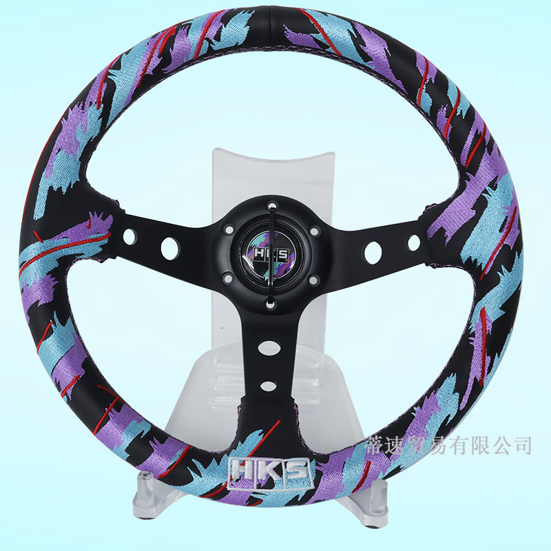 Factory Direct Sales Car Modification 13inch Genuine Leather Steering Wheel Hks Embroidery Large Concave Racing Universal Steering Wheel 320mm
