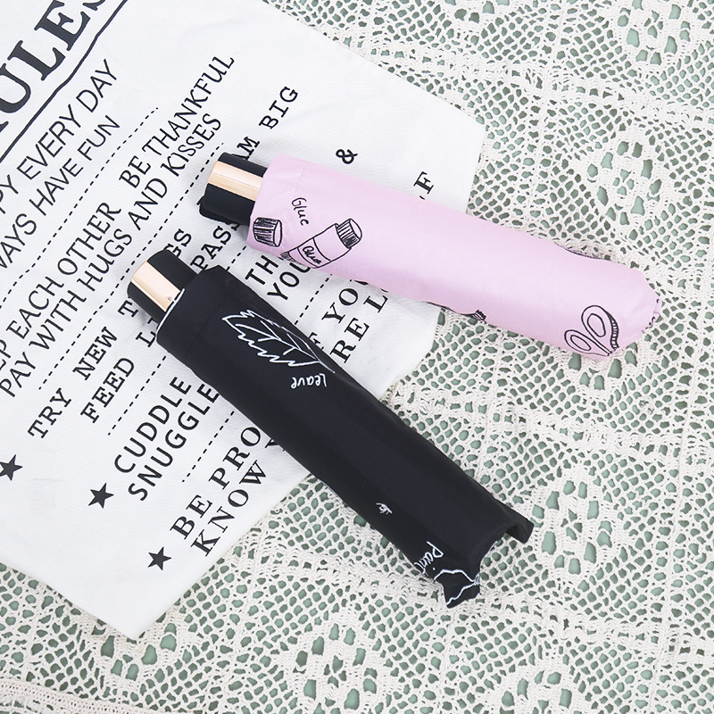 Umbrella 10K65 Large Strong and Durable Business Three-fold Umbrella Black Rubber Sunny and Rain Dual-use Student Campus Small Fresh Umbrella