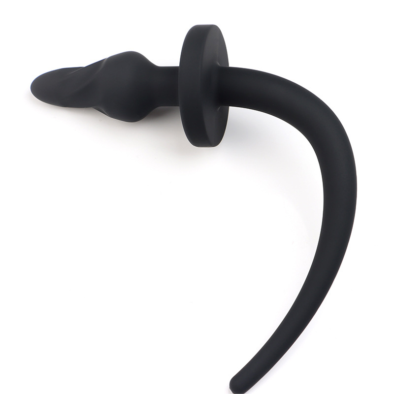 Threaded Dog Tail Silicone Anal Plug with Beaded Tail, Black, 82 g — detail image 5