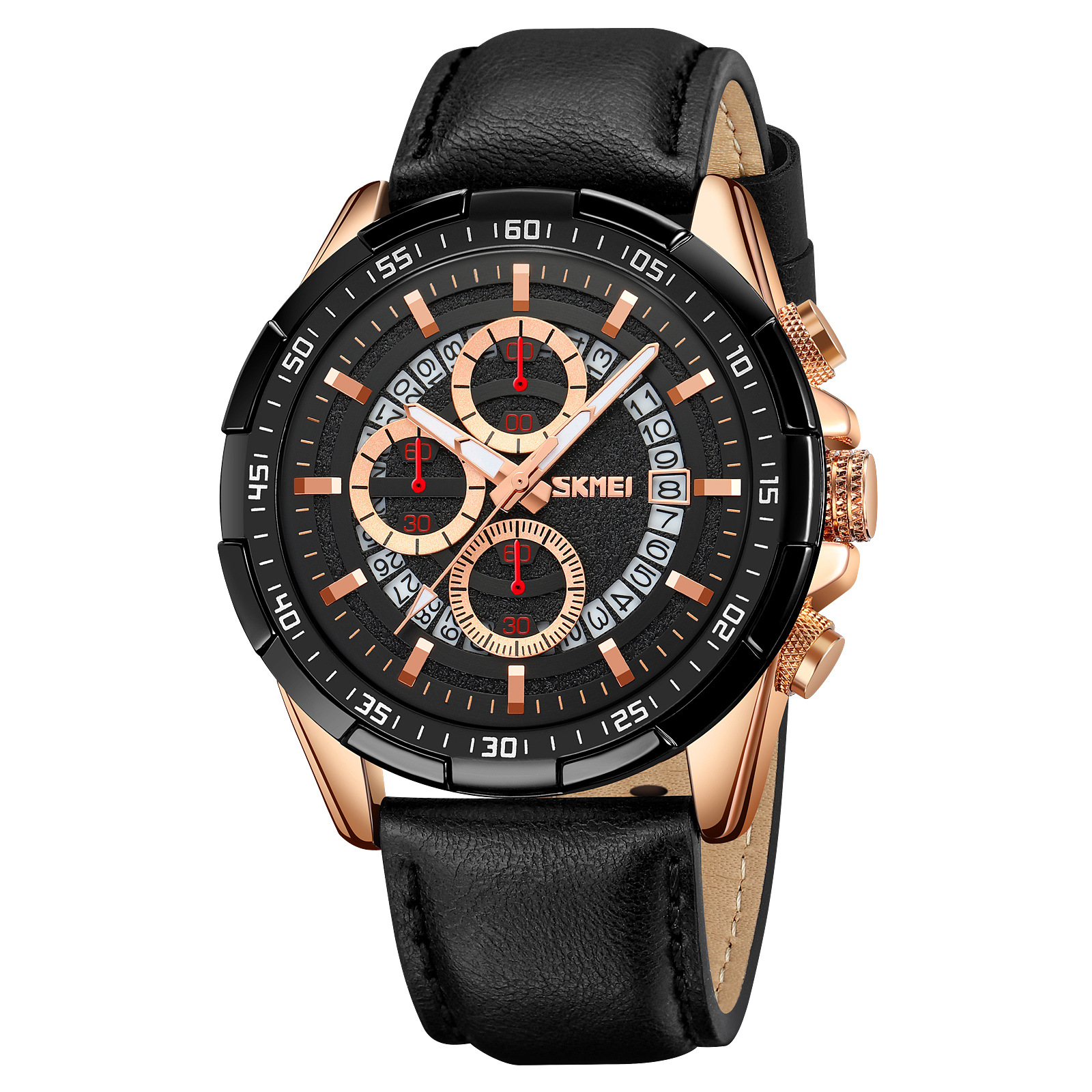 Momento de belleza multifuncional relojes de cuarzo cronógrafo tres ojos seis agujas impermeables marca de relojes de pulsera de luz nocturna al por mayor de puntos transfronterizos