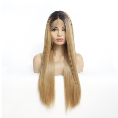 NEWLOOK, casco de encaje delantero de fibra química europea y americana, color T, cabello largo recto dorado, fábrica al por mayor