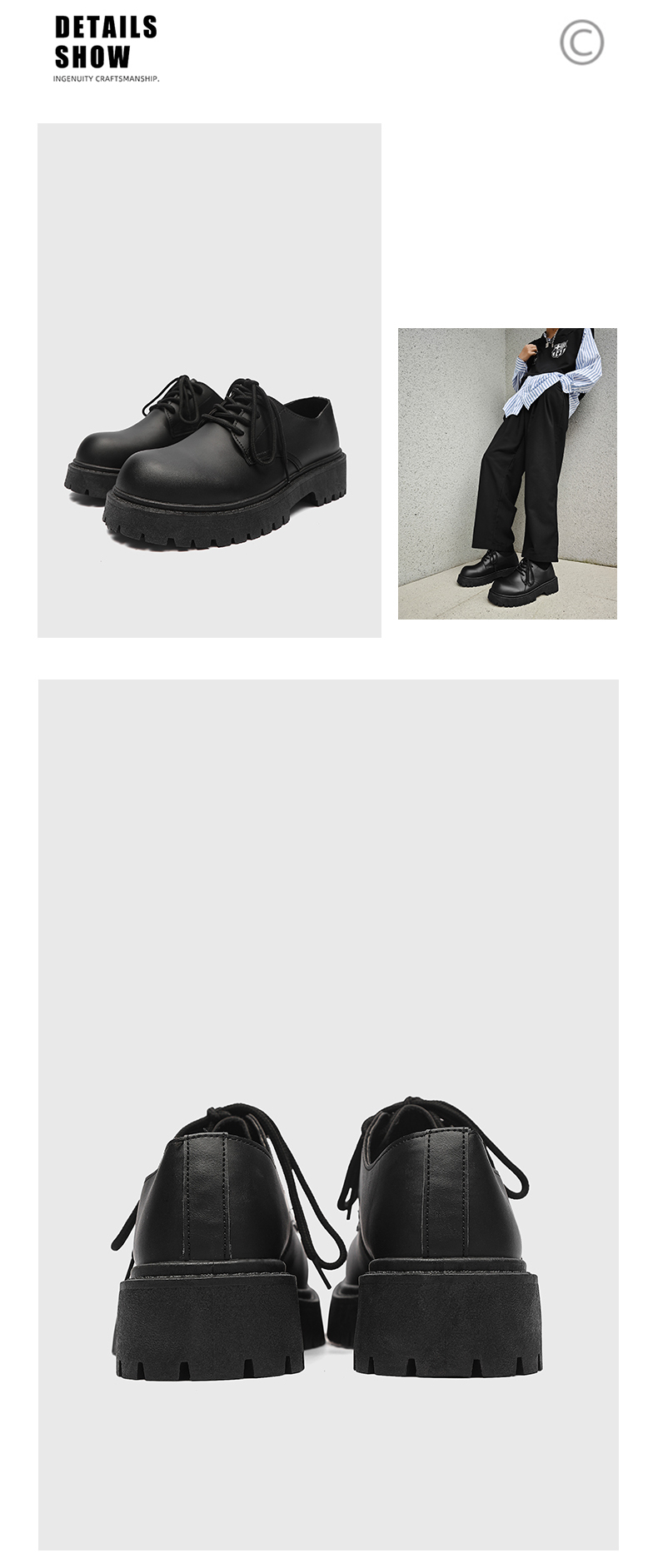 ShoeVault Schwarzer Big Derby mit runder Zehenpartie, dicker Sohle, verstärkte Cleanfit-Schuhe für Herren aus Leder_voghion.com