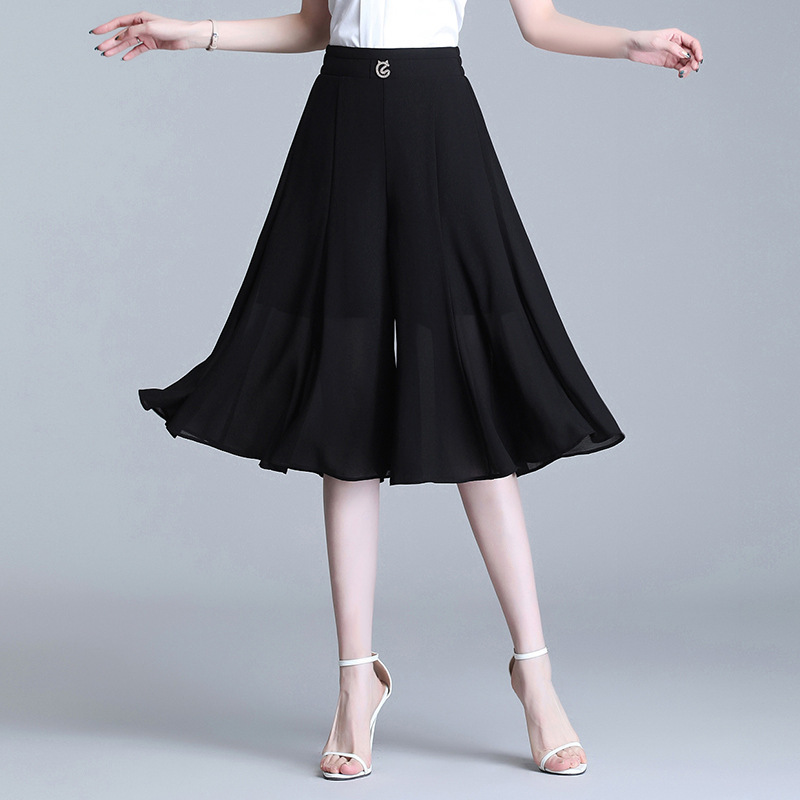 2026 New Style Slimming High-Waisted Chiffon Wide-Leg Pants Loose Cropped Pants for Women Summer Flared Skirt Pants Casual Wide-Leg Pants