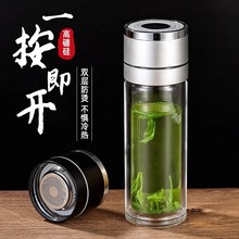 代发批发一键开盖车载茶水分离玻璃杯ogo双层印字广告礼品