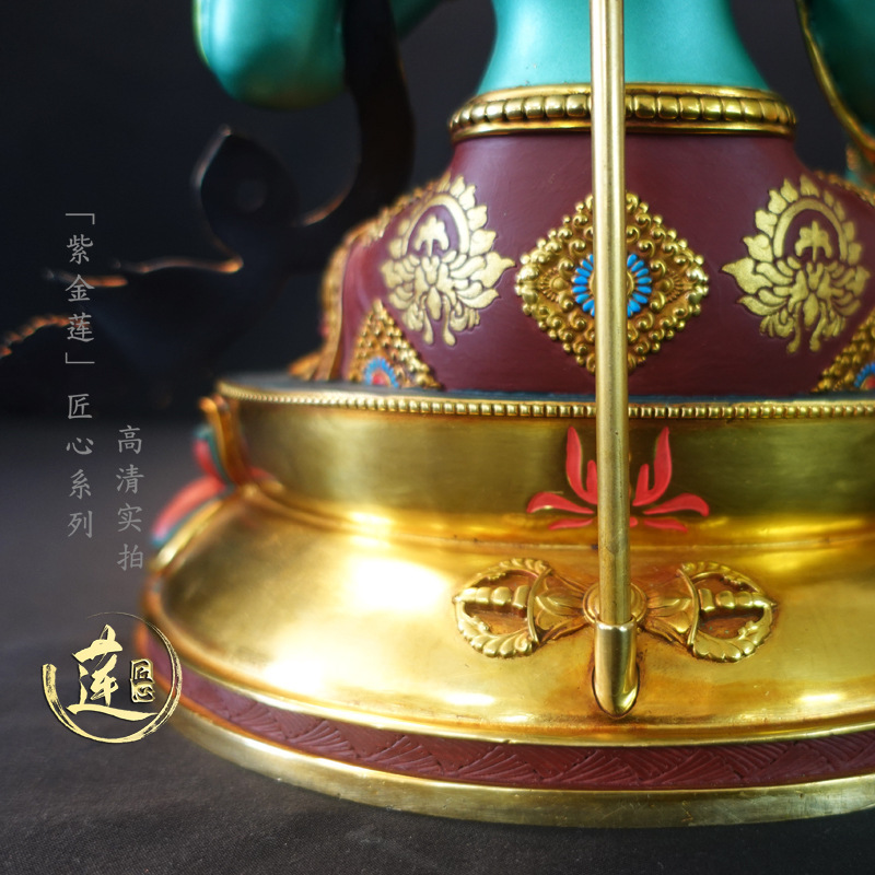 紫金蓮ネパールチベット工芸蔵伝密宗彩絵緑度母純銅手彫り|undefined