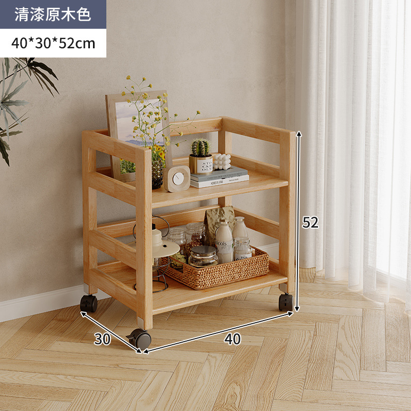 Estantes de madera sólida de color nuez, carro de piso, sofá de la sala de estar, estantes de almacenamiento móviles para dormitorios multicapa image 15
