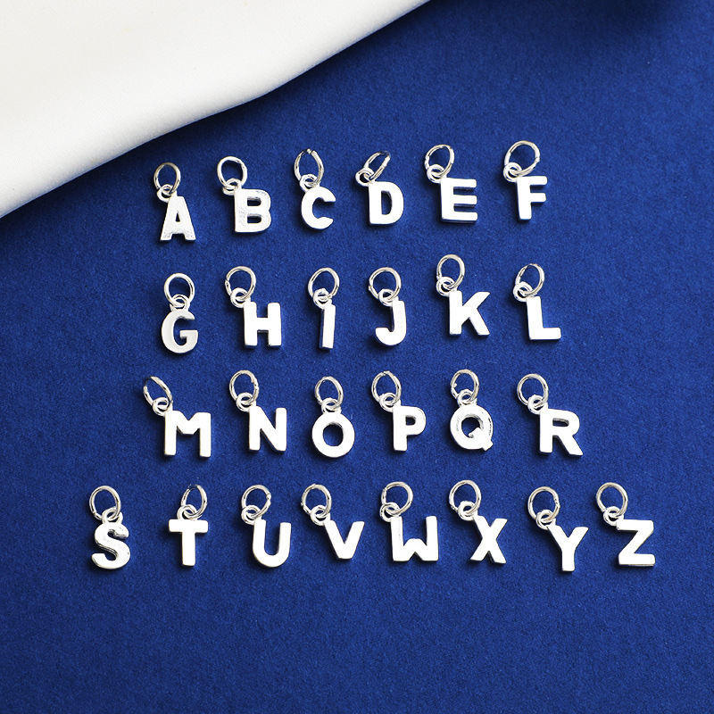 S925 Sterling Silver 26 English Letter Spacer Beads Mini Smooth Pendants European and American Fashion Jewelry Wholesale DIY Accessories