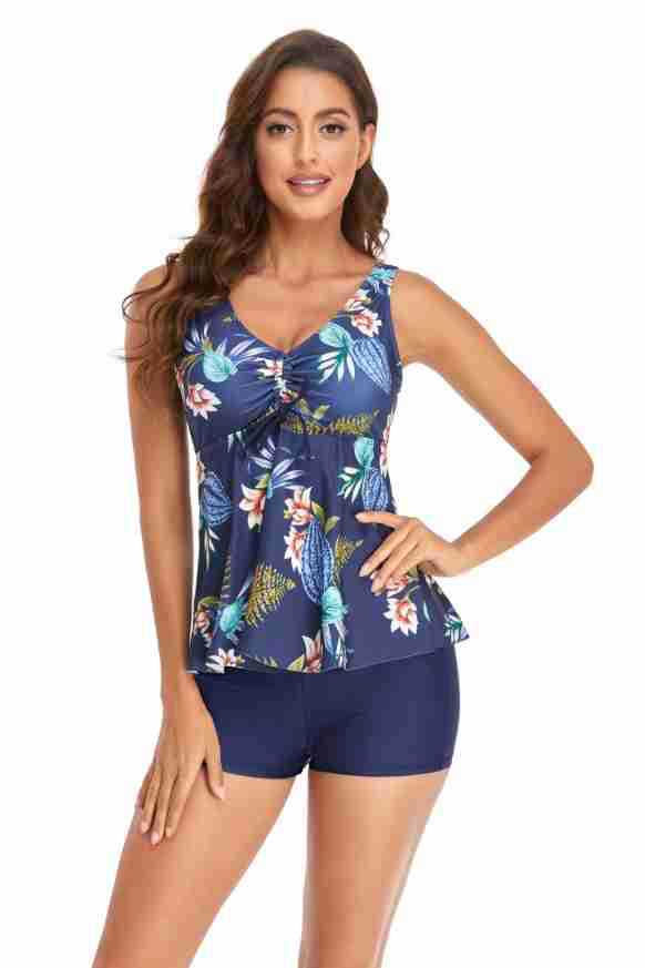 Women's Tropical Solid Color Flower 2 Pieces Set Tankinis Swimwear display picture 16