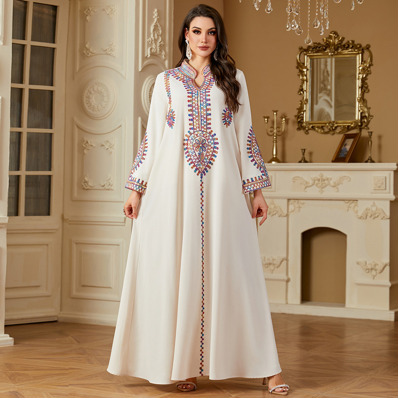 Ethnic Style Rope Embroidery Long-Sleeved Dress, Loose-Fitting Robe, Cross-Border Wholesale Foreign Trade Women's Clothing