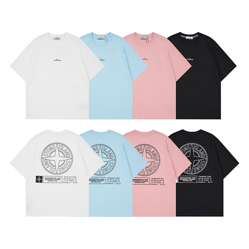 Cross-Border Stone New Workwear Style Trendy Brand Compass Island Coordinate Print Pure Cotton Loose Short-Sleeve Versatile T-Shirt Cross-Border Stone New Workwear Style Trendy Brand Compass Island Coordinate Print Pure Cotton Loose Short-Sleeve Versatile T-Shirt