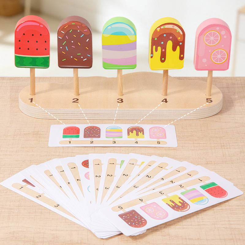 Juguetes de madera para niños Lollipop helado barra de helado pensamiento lógico padres e hijos jugar regalos interactivos