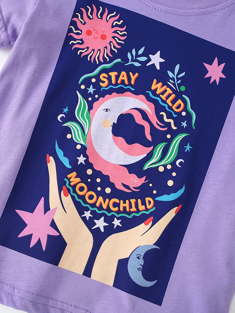 Malwee transfronterizo nueva camiseta infantil de mangas cortas niñas suave piel europea y americana dibujos animados casuales para niños de mediana edad chaqueta de verano