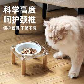猫碗双碗亚克力宠物碗架陶瓷猫咪水粮碗防打翻狗盆狗碗高脚猫食盆