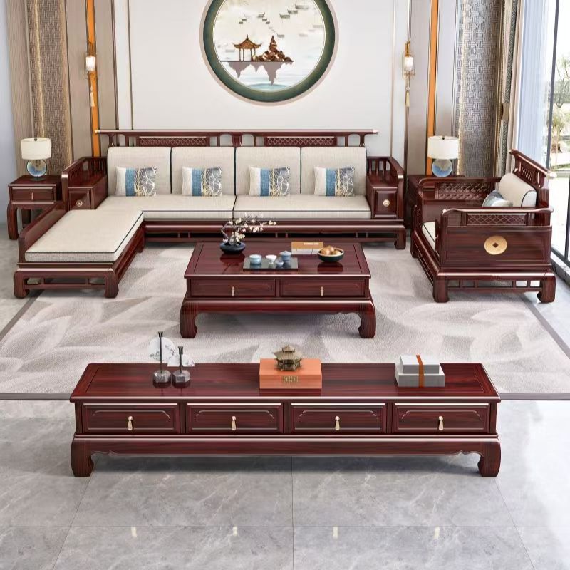 New Chinese-Style Rosewood Solid Wood Sofa Set for Home Living Room, Luxury Redwood Furniture, Suitable for Both Winter and Summer Use