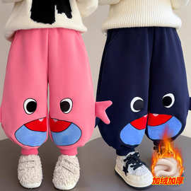 女童鲨鱼加绒裤子2025新款冬季女宝宝洋气加厚卫裤女孩冬装运动裤