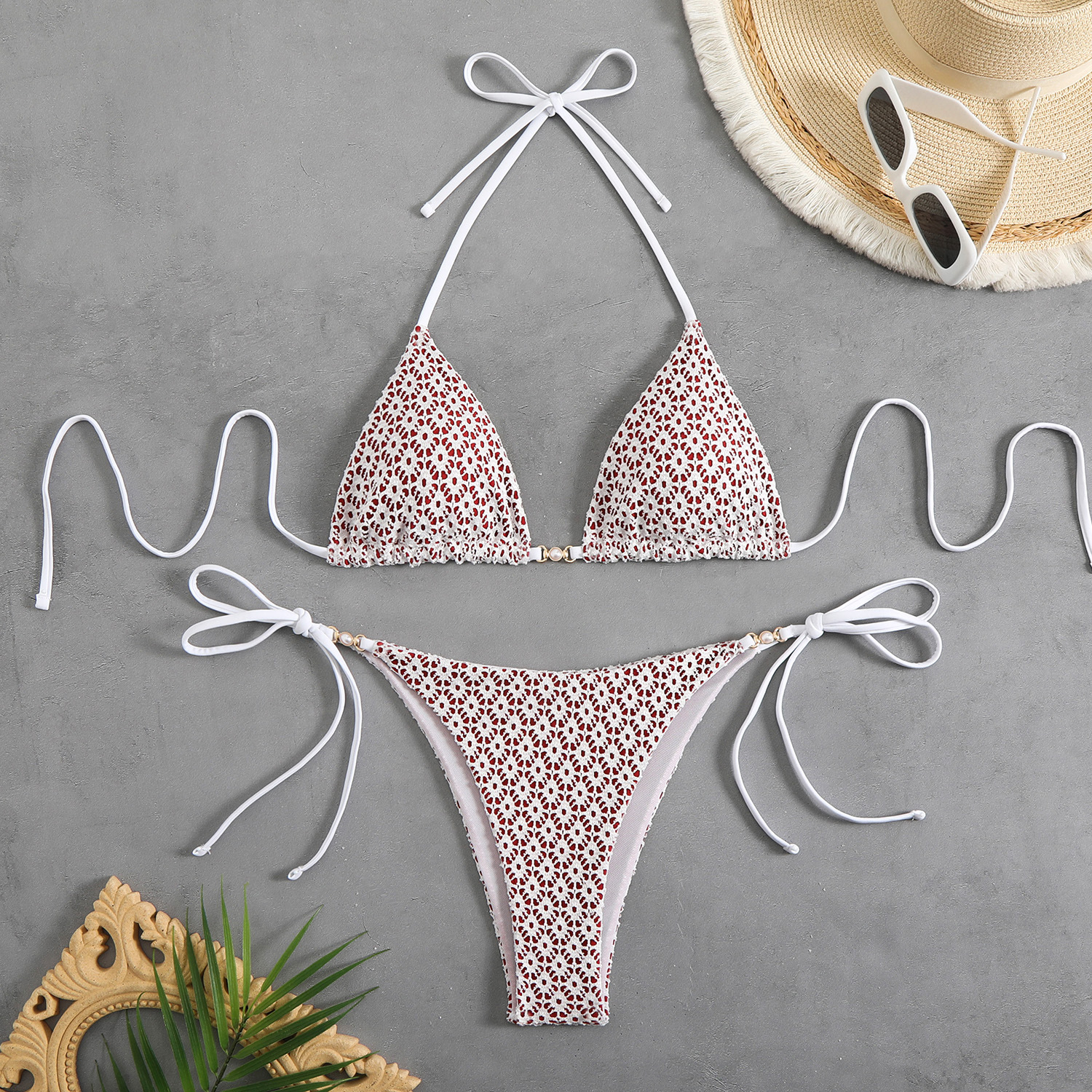 Women's Sexy Halter Tie-Front Bikini Set High-Cut Bottom Two Piece Swimsuit For Vacation_ecoleips.com