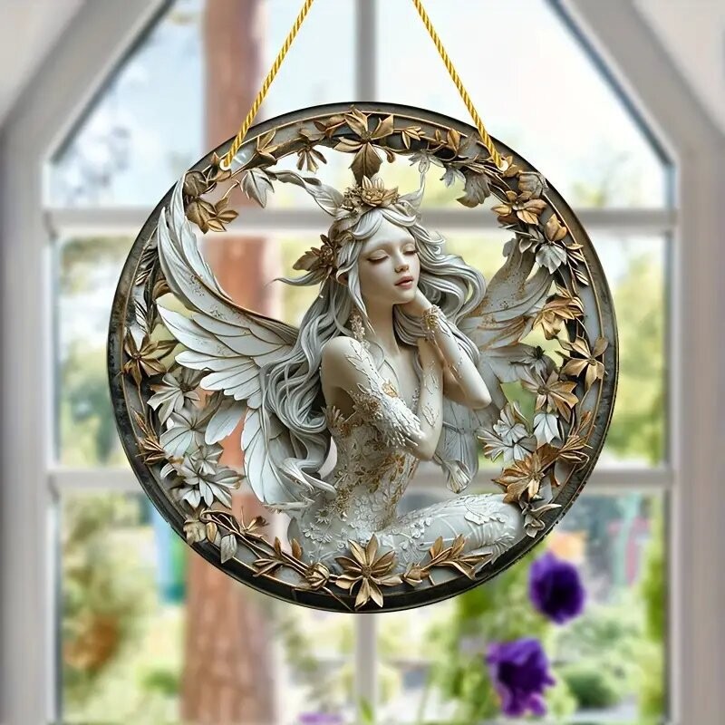 Decoración creativa transfronteriza acrílica disco plano colgar princesa de cuento de hadas belleza figura de captura de sol ventana decoración porche