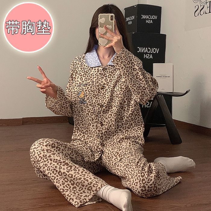 春秋睡衣女款云朵棉带胸垫2025新款长袖秋季大码女款家居服高级感|undefined