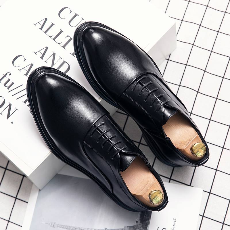 Casual Leather Shoes Men's British Pointed Toe Business Formal Wear for Work Groom Wedding Nightclub Hairstylist Black Korean Shoes