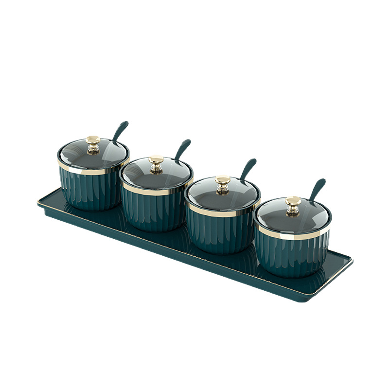 Caja de condimento de lujo ligero condimento tarro combinación de cocina doméstica comercial traje condimento tarro almacenamiento integrado caja de condimento de plástico