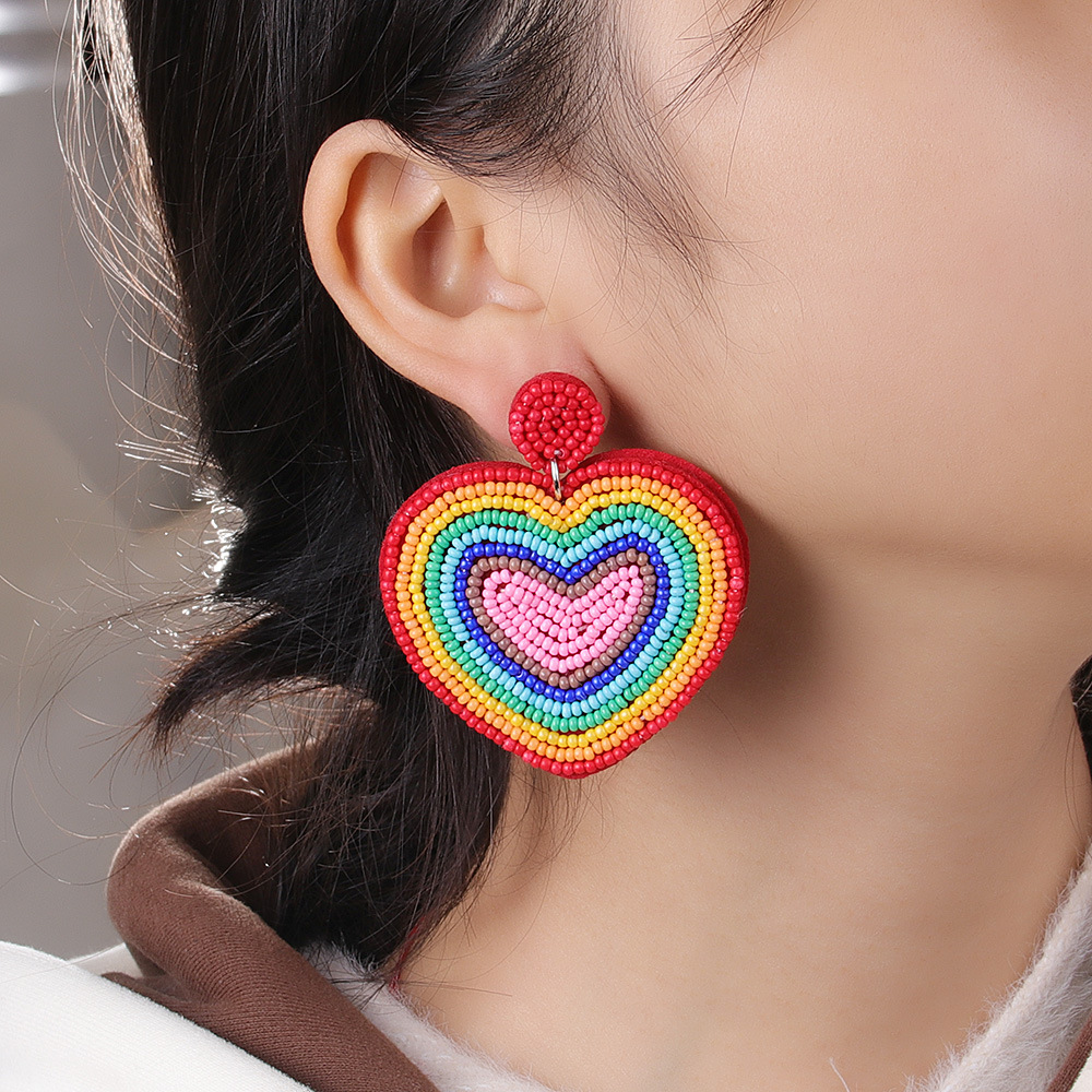 1 Pair Lady Rainbow Heart Shape Glass Drop Earrings display picture 3