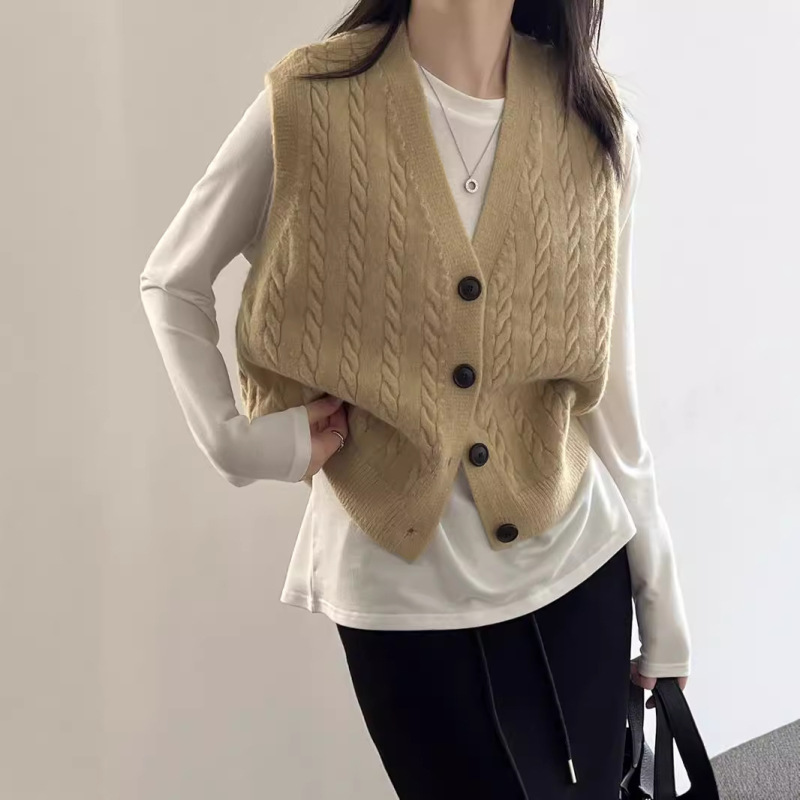 针织马甲女2025秋季新款韩版设计感叠穿宽松麻花背心厂价批发女装|undefined
