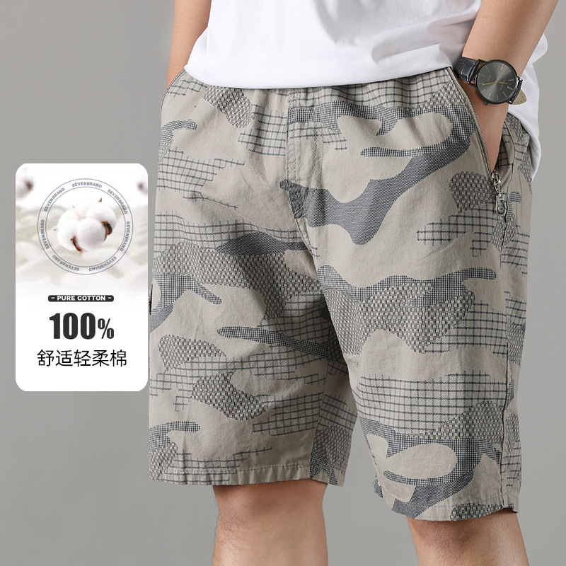 Men's Pure Cotton Shorts 2026 Summer Thin Elastic Waist Multi-Pocket Camouflage Workwear Casual Shorts Sports Pants