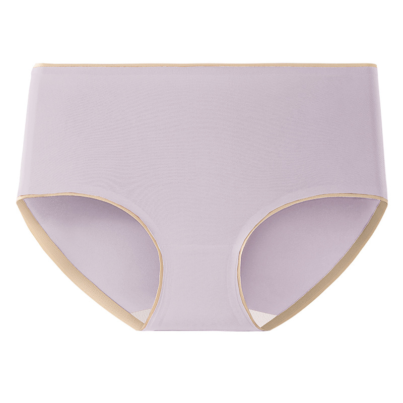 Ropa interior de color sólido simple, seda de hielo para mujer, cintura media sin costuras, entrepierna antibacteriana de verano, ropa interior de entrepierna de algodón puro, pantalones de cadera para mujer