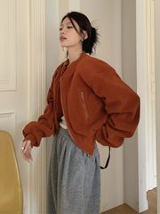 灯芯绒夹棉加厚棒球服外套女秋冬新款设计感立领拉链夹克棉服上衣
