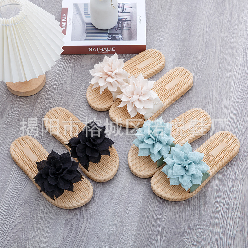 Fabric Flower Sandals for Women's Outer Wear Ins Summer New Versatile Flats Flip-Flops Non-Slip Beach Sandals