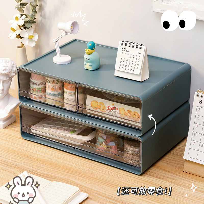 Caja de almacenamiento de escritorio de cajón transparente, caja de acabado cosmético, archivo de escritorio de oficina, caja de estante de papelería