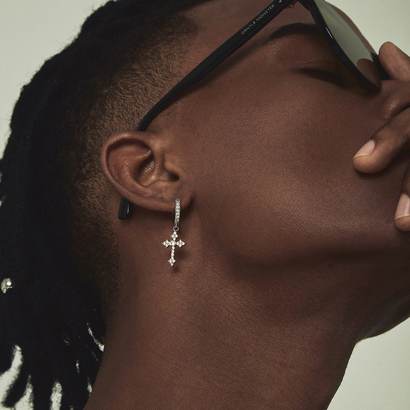 1 Pair Quantity 1 Pair Hip-hop Cross Inlay Copper Zircon White Gold Plated Drop Earrings