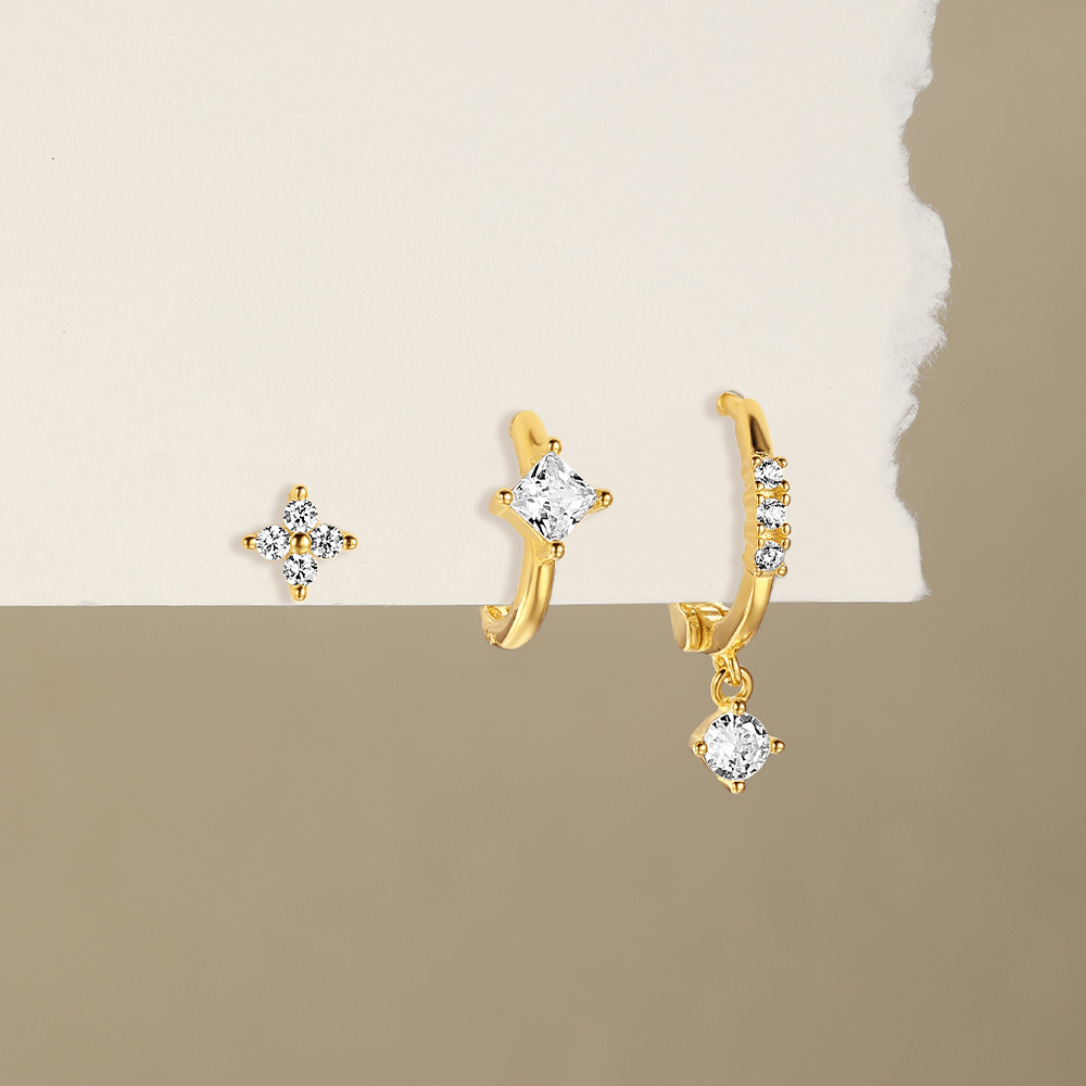 Women's Gender 1 Set 925 Sterling Silver Zircon 925 Sterling Silver Earrings Geometric Flower Drop Earrings Earrings Ear Studs