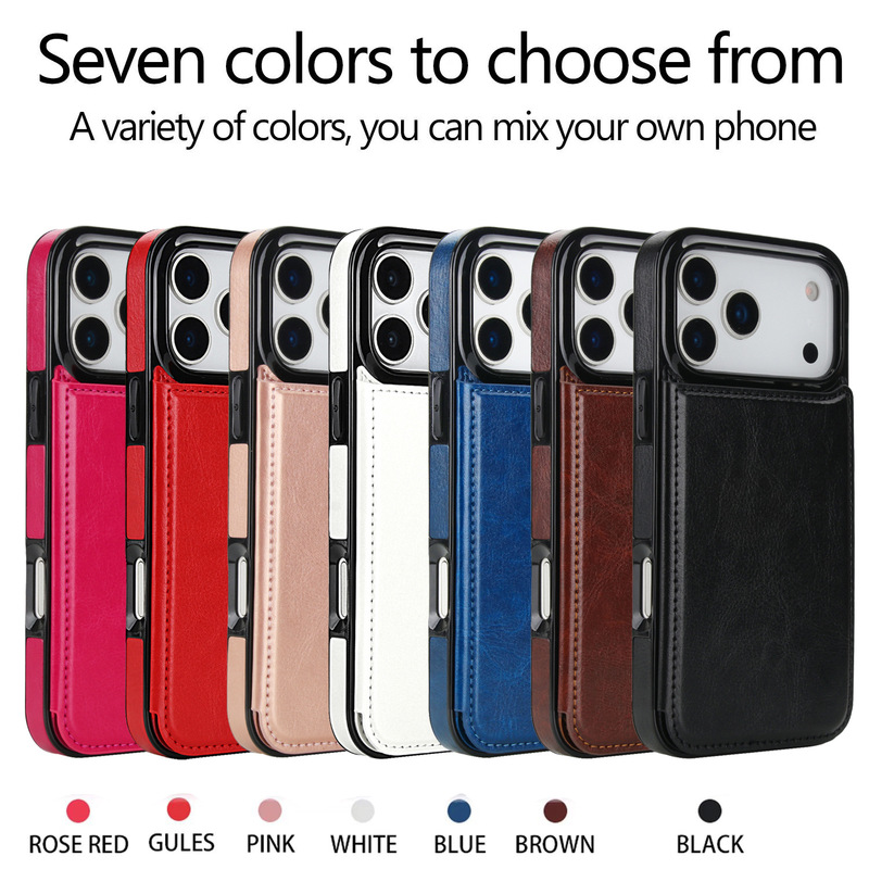 Suitable for Iphone18Promax Crazy Horse Pattern Double Buckle Mobile Phone Leather Case Apple 17E/16 Card-Insertable Leather Protective Case