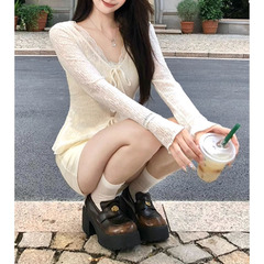 法式羽纱少女 蕾丝花边木耳边绑带设计修身显瘦上衣女半裙2025新
