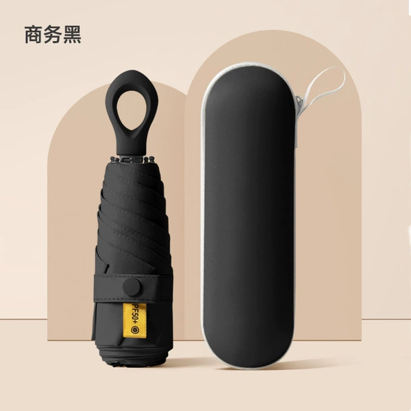 [Love Handle] 8-Bone Ring Capsule Umbrella - Business Black - With Zipper Box