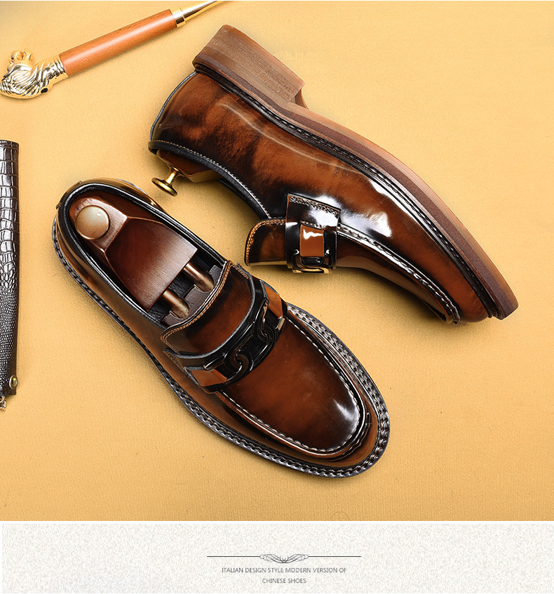 Business casual loafers men's leather horse fasteners English style loafers_voghion.com