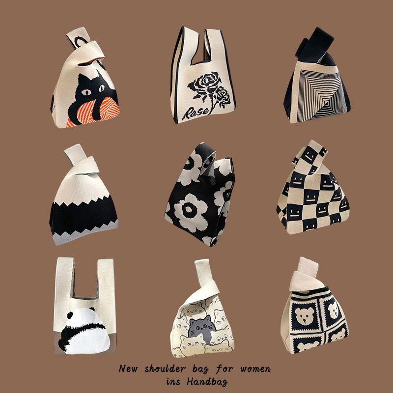 Instagram Popular Women's Handbag Knitted Wool Bucket Bag Japanese and Korean-style All-match Tote Bag Small Handbag Casual Box Bag Instagram Popular Women's Handbag Knitted Wool Bucket Bag Japanese and Korean-style All-match Tote Bag Small Handbag Casual Box Bag