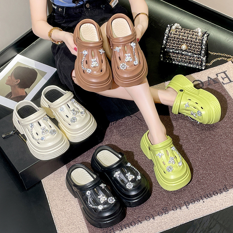 Hole shoes women's summer cartoon accessories outer wear thick-soled EVA non-slip two-way slippers foot fashion sandals