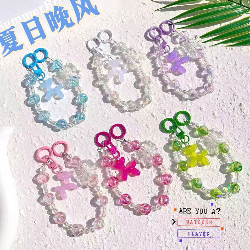 New Electroplated Fig Bead Balloon Dog Phone Chain Bow Bag Keychain Phone Case Back Clip Pendant