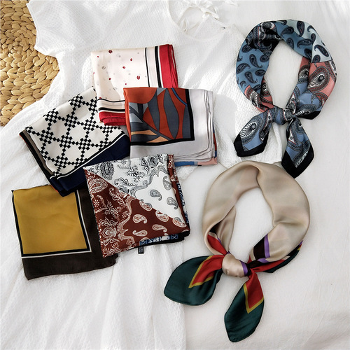 70 small square scarf temperament new silk scarf for women spring and autumn Korean ins trend decoration Korean style fashion hair tie