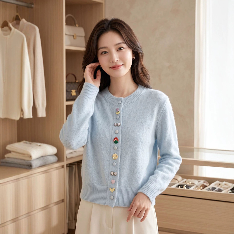 Stylish Colorful Button Round Neck Sweater Cardigan for Women, 2026 Fall/Winter New Style, Gentle and Soft Loose Knit Top Stylish Colorful Button Round Neck Sweater Cardigan for Women, 2026 Fall/Winter New Style, Gentle and Soft Loose Knit Top