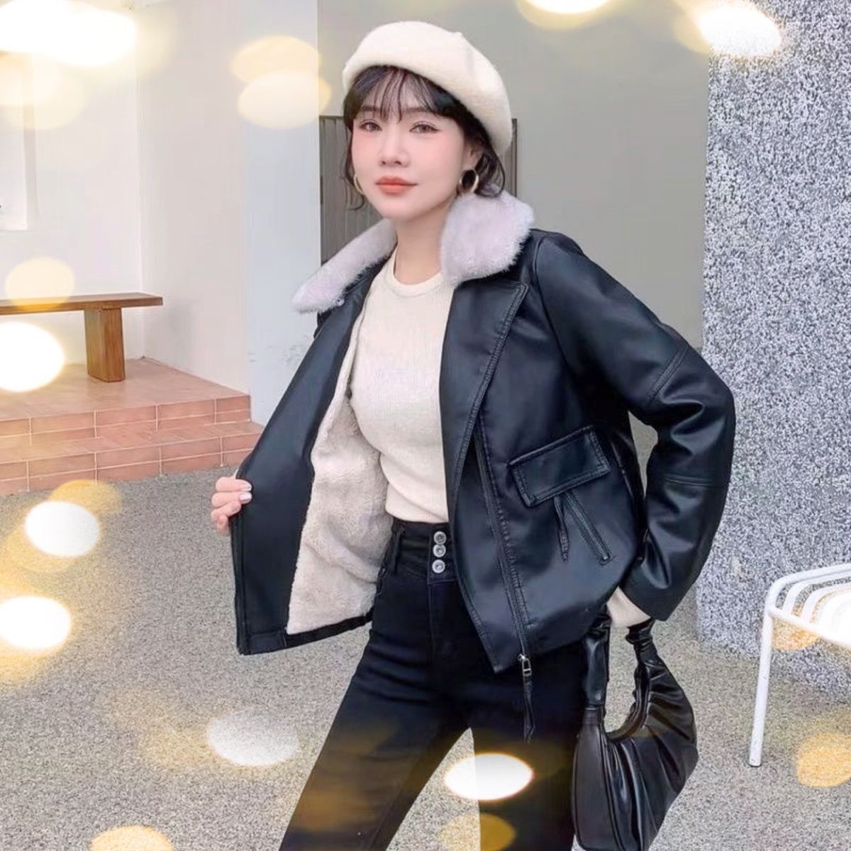 Winter Velvet Thickeneded Leather Jacket Women's Short 2025 New Winter Fashionable Motorcycle Leather Jacket