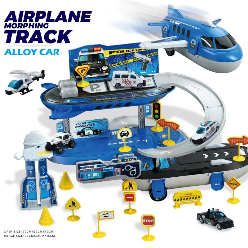 Comercio exterior para niños deslizante aleación de ingeniería de automóviles de policía de bomberos deportivo pista de almacenamiento aparcamiento juguetes de aviones