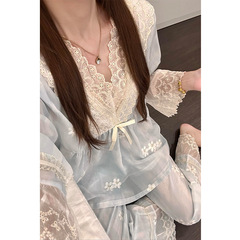 少女蕾丝花边长袖睡衣女款夏季新款高级感网纱家居服长裤套装大码