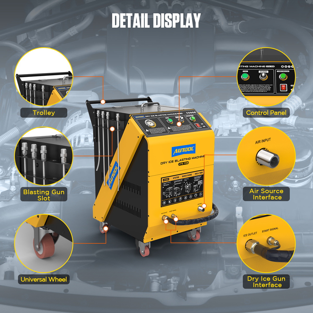 Máquina de limpieza con hielo seco Autool HTS708 para la cámara de combustión del motor del coche para eliminar los depósitos de carbono en la admisión.